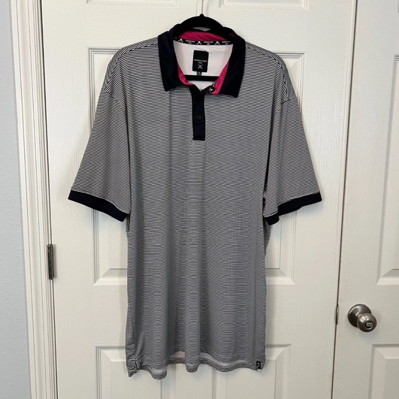 Kenneth Cole Mens Golf Polo White/Black Striped Short Sleeve Shirt Size XXL - Picture 1 of 6